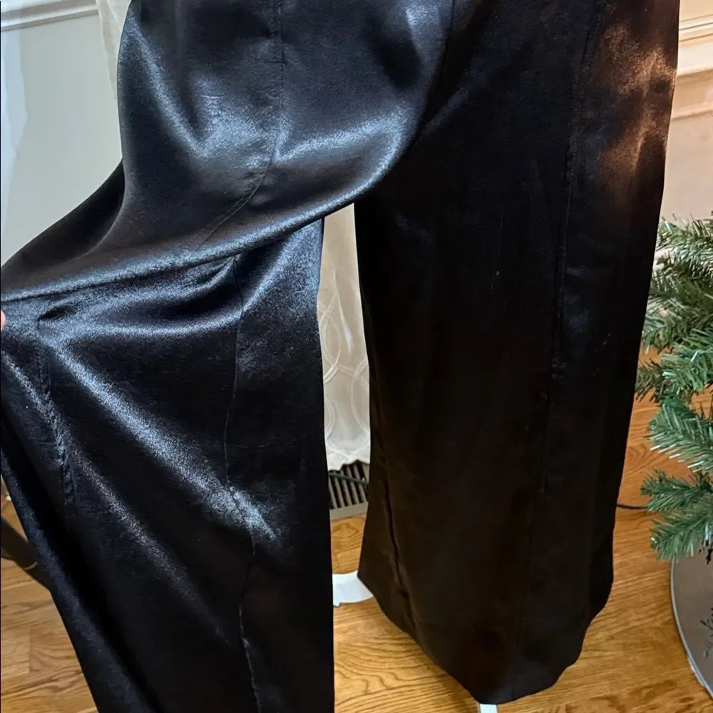 Free People Satin Cutout Jumpsuit Black Wide Leg Size 8 NWT